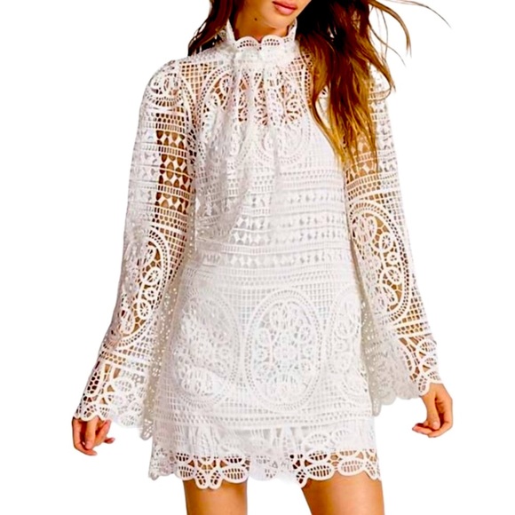 Stone Cold Fox x Free People Vaughn Sm White Allover Lace Mini Dress USA - Picture 3 of 15